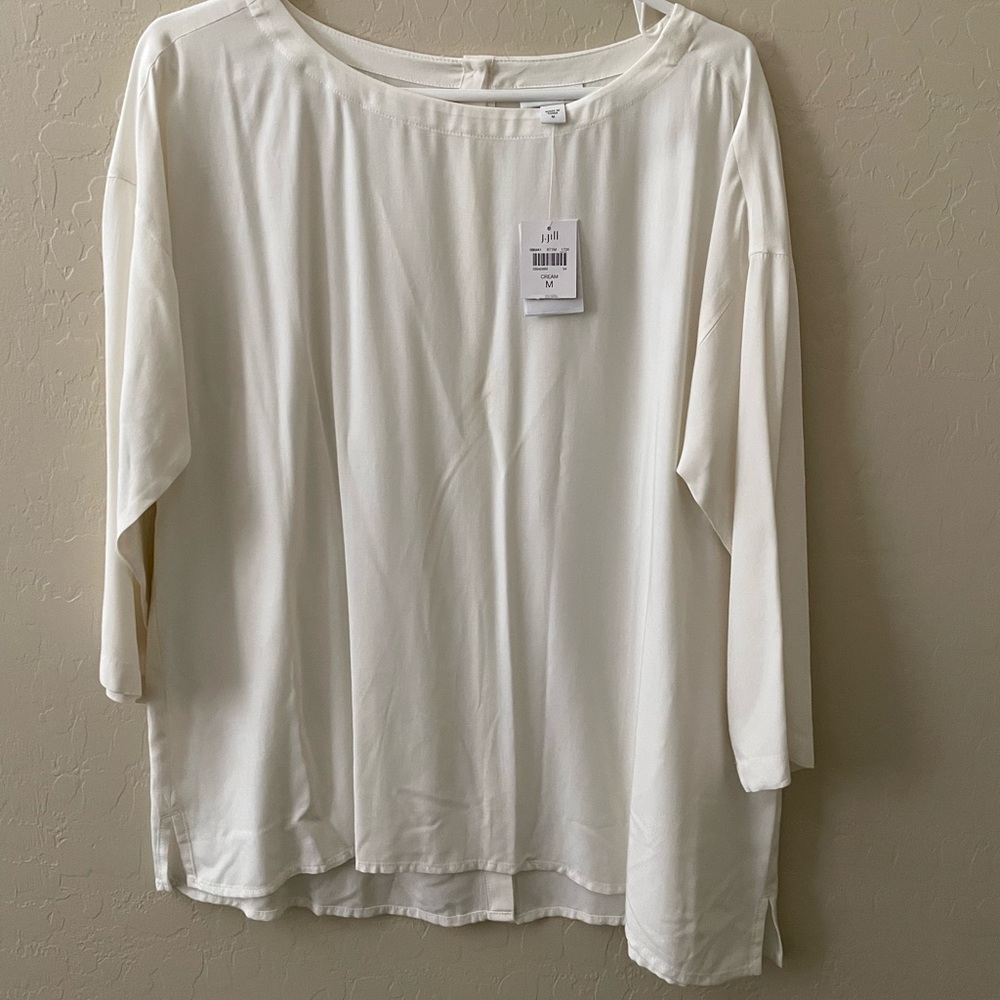 NWT J.Jill 100% rayon scoop neck 3/4 sleeve wearever top beige M